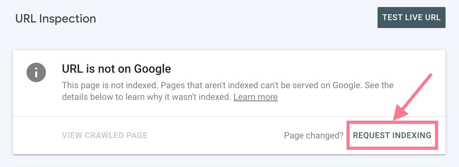 google search console request indexing button